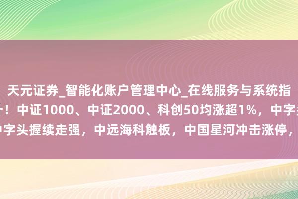 天元证券_智能化账户管理中心_在线服务与系统指引 A股主要指数拉升！中证1000、中证2000、科创50均涨超1%，中字头握续走强，中远海科触板，中国星河冲击涨停，中金公司、中国联通发力