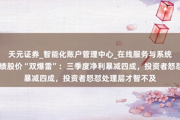 天元证券_智能化账户管理中心_在线服务与系统指引 酱油老二功绩股价“双爆雷”：三季度净利暴减四成，投资者怒怼处理层才智不及