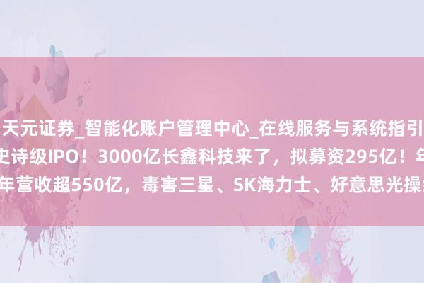 天元证券_智能化账户管理中心_在线服务与系统指引 “存储芯片第一股”史诗级IPO！3000亿长鑫科技来了，拟募资295亿！年营收超550亿，毒害三星、SK海力士、好意思光操纵，市值将冲到若干？|原创