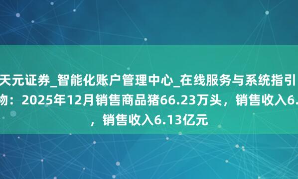 天元证券_智能化账户管理中心_在线服务与系统指引 天邦食物：2025年12月销售商品猪66.23万头，销售收入6.13亿元