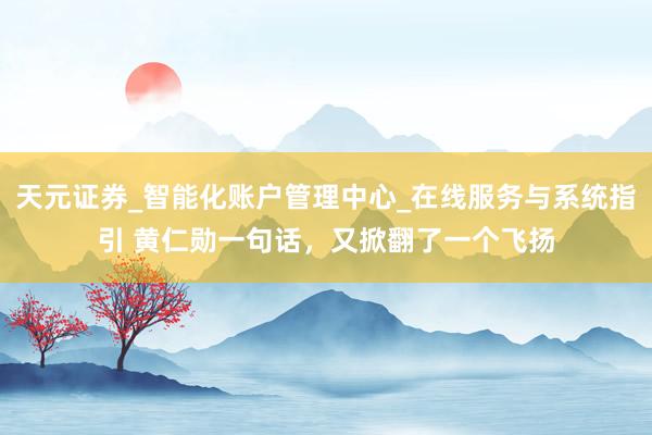天元证券_智能化账户管理中心_在线服务与系统指引 黄仁勋一句话,又掀翻了一个飞扬
