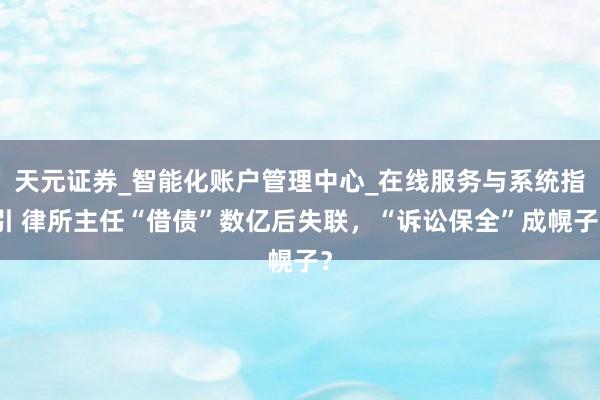 天元证券_智能化账户管理中心_在线服务与系统指引 律所主任“借债”数亿后失联，“诉讼保全”成幌子？