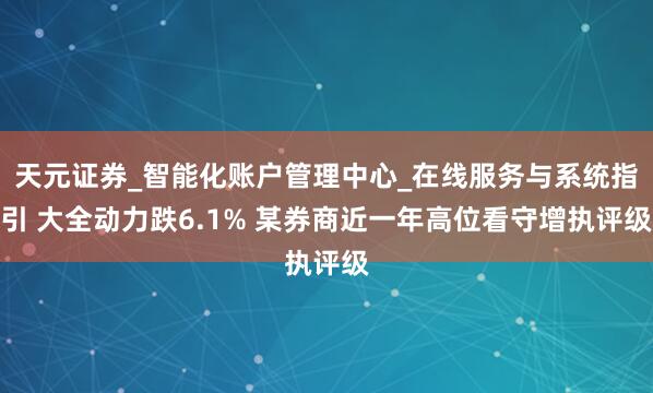 天元证券_智能化账户管理中心_在线服务与系统指引 大全动力跌6.1% 某券商近一年高位看守增执评级