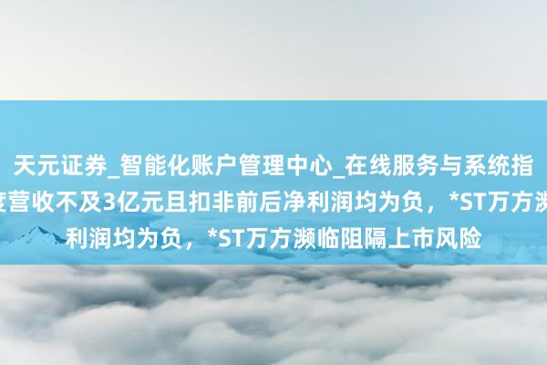 天元证券_智能化账户管理中心_在线服务与系统指引 瞻望2025年度营收不及3亿元且扣非前后净利润均为负，*ST万方濒临阻隔上市风险