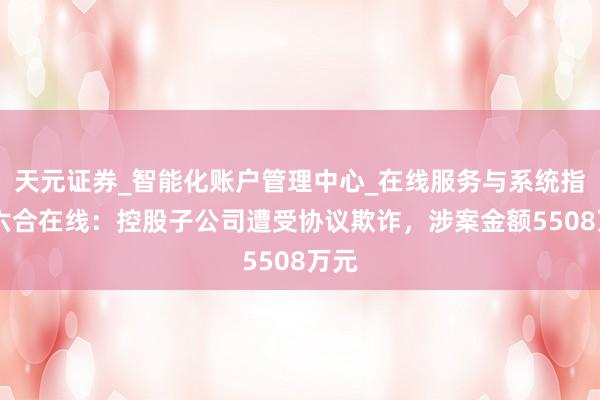 天元证券_智能化账户管理中心_在线服务与系统指引 六合在线：控股子公司遭受协议欺诈，涉案金额5508万元