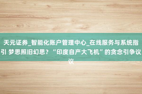 天元证券_智能化账户管理中心_在线服务与系统指引 梦思照旧幻思？“印度自产大飞机”的贪念引争议